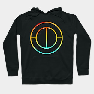 Neon Geometric Glyph Mandala Sigil Rune Sign Seal Cyan Red and Yellow  -  100 Hoodie